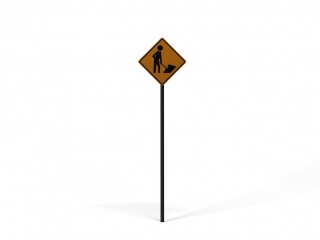 现代道路设施交通指示牌施工标志C4D模型