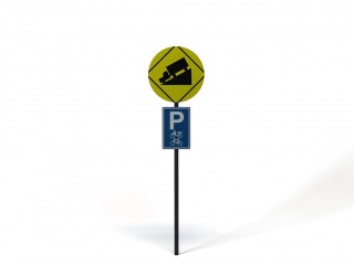 道路设施交通指示牌陡坡路滑警示标志C4D模型