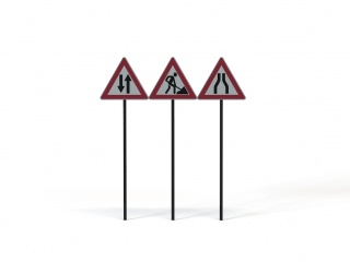 道路设施交通指示牌道路施工两侧变窄标志C4D模型