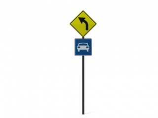 现代道路设施交通指示牌注意左转车辆C4D模型