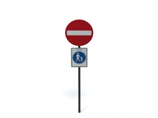 道路设施交通指示牌行人禁止通行标志C4D模型
