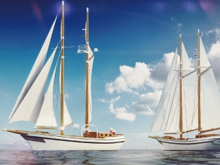 现代海战船帆船C4D模型