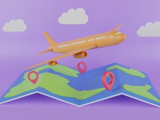 卡通旅行插画小场景飞机C4D模型