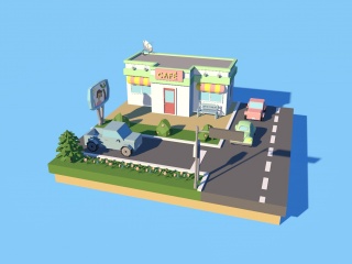 卡通低面微观场景建筑房屋C4D模型