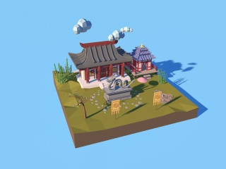 卡通低面微观场景建筑房屋古建筑C4D模型