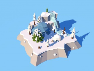 卡通低面微观场景建筑房屋雪景C4D模型