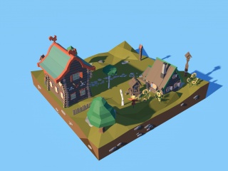 卡通低面微观场景建筑房屋C4D模型