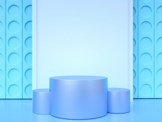 现代电商展台活动背景白模蓝色C4D模型