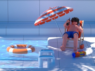 泳池夏日C4D立体角色背景C4D模型