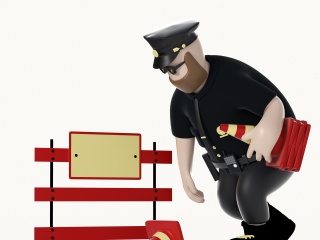 交通执勤3D警察咖色卡通人物C4D形象C4D模型