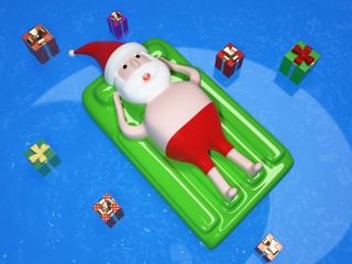 卡通风格圣诞老人游泳主题IP形象C4D模型