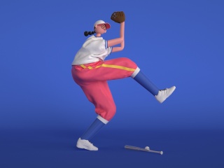 个性定制卡通风格棒球运动女孩C4D模型