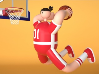 个性定制卡通风格篮球运动人物C4D模型