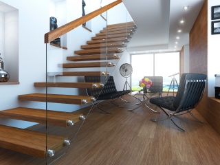 现代家居家厅玻璃楼梯C4D模型