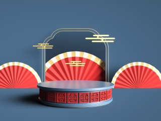 中国风背景墙立体舞台C4D模型