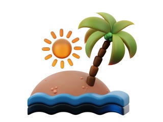 卡通夏日度假沙滩元素IslandC4D模型