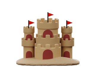 卡通夏日度假沙滩元素沙堡城堡C4D模型