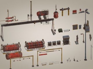 大型科幻工业钢铁厂设备部件管道路灯铁架C4D模型