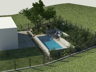 户外花园带泳池C4D模型