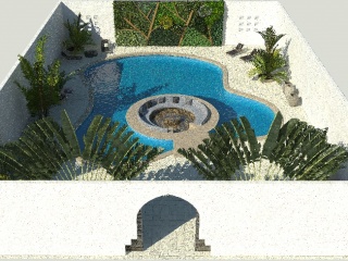 户外花园泳池C4D模型