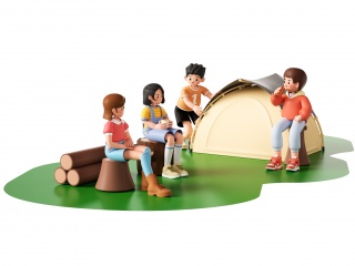 卡通野外露营家庭聚会帐篷C4D模型