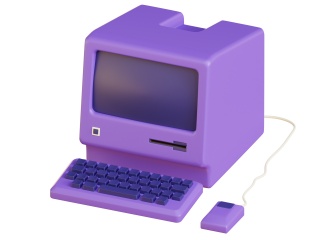 卡通图标摁扭三维复古插卡游戏机台式电脑计算机收银机打印机紫色C4D模型