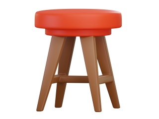 卡通图标摁扭室内家具小圆凳休闲凳子快餐凳矮凳红色C4D模型
