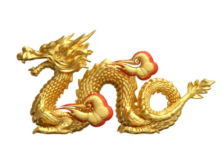 无背景立体黄金雕塑腾飞云龙过年龙年立体龙抬头中国龙形象C4D模型