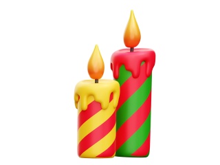 卡通圣诞节圣诞树常见装饰品黄绿双色高矮蜡烛C4D模型