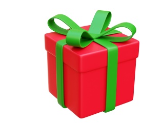 卡通圣诞节圣诞树常见装饰用品绿色蝴蝶结红色正方形礼物盒包装盒C4D模型