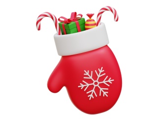 卡通圣诞节圣诞树常见装饰用品手套装满礼品礼物糖果C4D模型