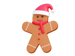 卡通圣诞节圣诞树常见装饰用品圣诞帽姜饼人饼干C4D模型