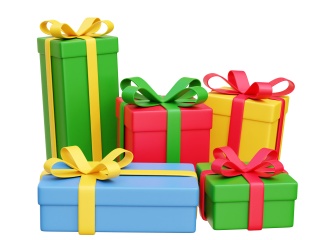 卡通圣诞节圣诞树常见装饰用品圣诞树下礼物盒包装盒C4D模型