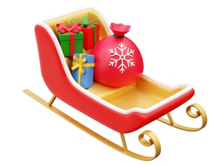 卡通圣诞节圣诞树常见装饰用品装满礼物圣诞老人车雪橇车圣诞马车C4D模型