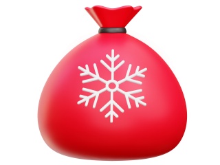 卡通圣诞节圣诞树常见装饰用品红色雪花大礼物袋子C4D模型