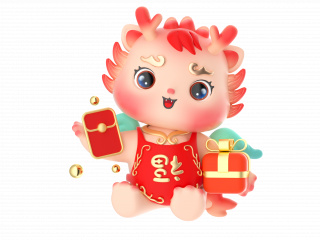 卡通2024龙年3D立体春节新年小龙人物过年形象中国龙红包送礼物C4D模型