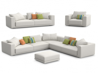 大户型复古简约多人休闲布艺沙发多种组合银白色C4D模型