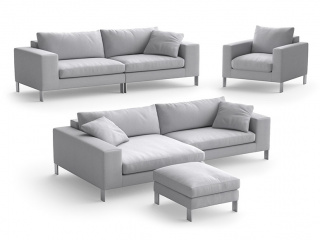 大户型复古简约多人休闲布艺沙发可组合银色C4D模型