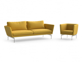小户型复古简约多人休闲布艺沙发可组合姜黄色C4D模型