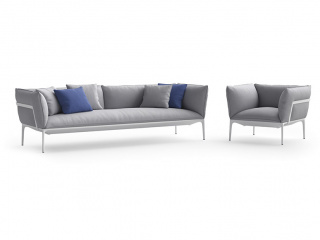 小户型复古简约多人休闲布艺沙发可组合灰色C4D模型