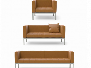 复古简约多人休闲皮质沙发多种组合棕色C4D模型