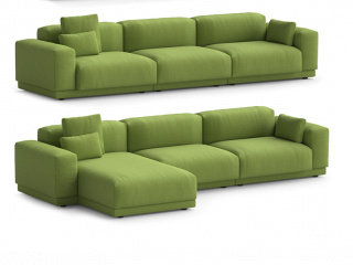 大户型休闲布艺沙发多组合草绿色C4D模型