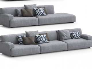 大户型简约休闲布艺沙发多组合深灰色C4D模型