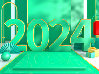 2024新年龙年竖版海报背景绿色系	C4D模型