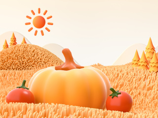 秋季温暖丰收可爱卡通风海报背景C4D模型