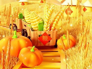 秋日季节丰收温暖竖版海报黄色舞台背景C4D模型