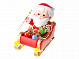 卡通可爱小小圣诞节圣诞老人人物拉雪橇C4D模型