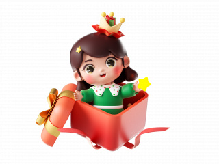 圣诞卡通可爱小女孩人物圣诞节礼物C4D模型