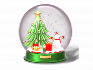圣诞节卡通可爱雪景下雪水晶球圣诞树雪人C4D模型