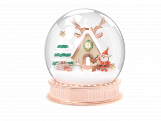 卡通可爱圣诞节粉色女生水晶球圣诞树圣诞老人C4D模型